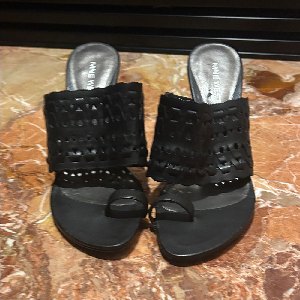 Nine West Black Cutout Mules